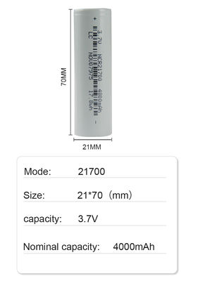 21*70mm রিচার্জেবল টর্চলাইট ব্যাটারি 21700 3.7 V Li Ion ব্যাটারি 4800mah