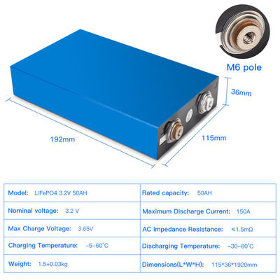 রিচার্জেবল 3.2 V 50ah LiFePO4 লিথিয়াম ব্যাটারি 4000 বার জীবন